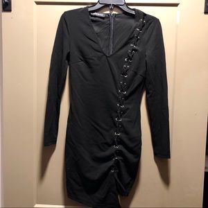 Black Lace Up BodyCon Dress